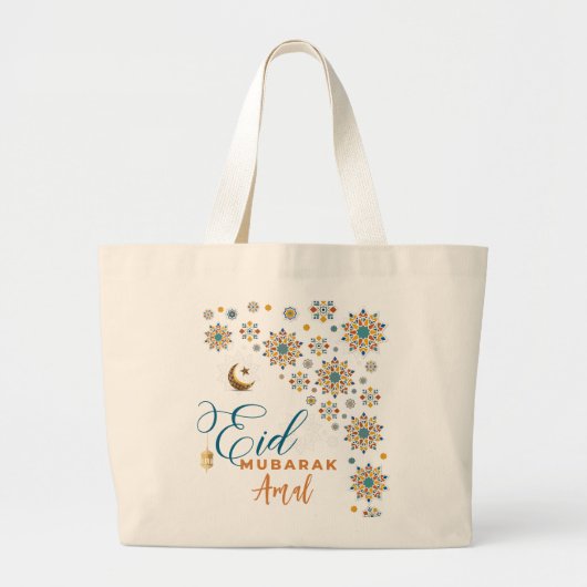 Eid Mubarak Kalligrafie Moslim Viering Grote Tote Bag (Voorkant)