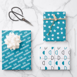 Eid Mubarak Kinder Blue Moon Star Quote Inpakpapier Vel