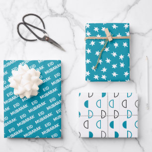 Eid Mubarak Kinder Blue Moon Star Quote Inpakpapier Vel