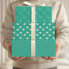 Eid Mubarak Kinder Green Star Hearts Pattern Quote Inpakpapier Vel