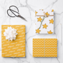 Eid Mubarak Kinder Yellow Star Wavy Pattern Quote