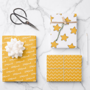 Eid Mubarak Kinder Yellow Star Wavy Pattern Quote Inpakpapier Vel