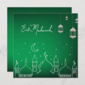 Eid Mubarak Line Art Moskee Feestdagenkaart (Voorkant / Achterkant)