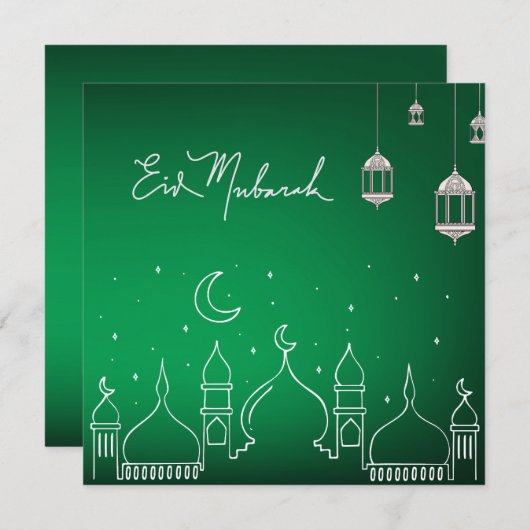 Eid Mubarak Line Art Moskee Feestdagenkaart (Voorkant / Achterkant)