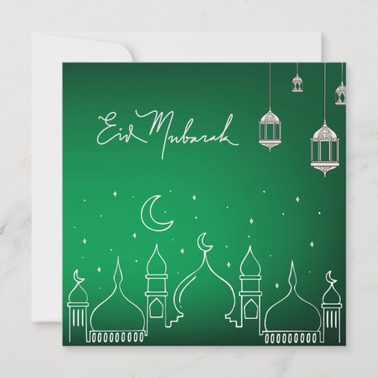 Eid Mubarak Line Art Moskee Feestdagenkaart (Voorkant)