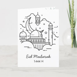 Eid Mubarak Line Art White gevouwen kaart