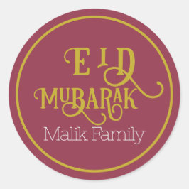 Eid Mubarak Luxe rode kleur Plain gepersonaliseerd Ronde Sticker