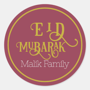 Eid Mubarak Luxe rode kleur Plain gepersonaliseerd Ronde Sticker