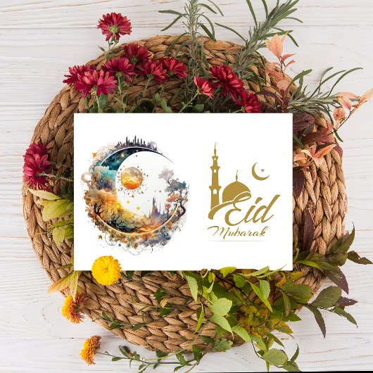 Eid Mubarak Maan en Zon fantasie Eid Groet Feestdagenkaart
