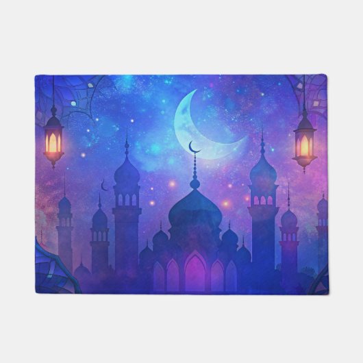 Eid Mubarak Magic Arabian Nights Crescent Blue Art Deurmat (Voorkant)