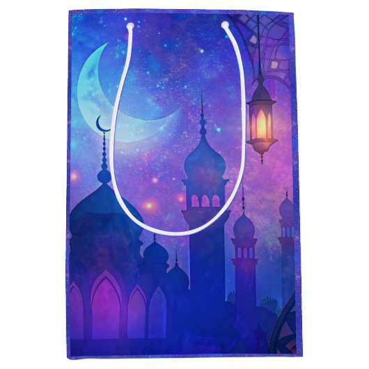Eid Mubarak Magic Arabian Nights Crescent Blue Art Medium Cadeauzakje (Voorkant)
