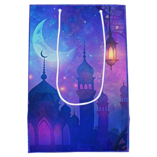 Eid Mubarak Magic Arabian Nights Crescent Blue Art Medium Cadeauzakje (Achterkant)