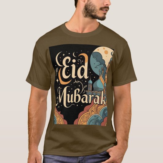 Eid Mubarak Mannen T-shirt met elegante moskee (Voorkant)