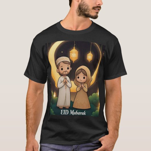 Eid Mubarak Mannen T-shirt met Schattige moslimkop (Voorkant)