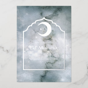 Eid Mubarak Marble Silver Foil Holiday Kaart