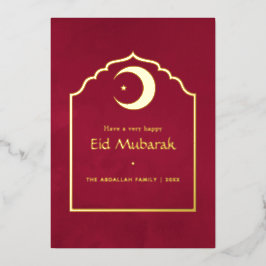 Eid Mubarak Marsala Rood en Goud Folie Feestdagenkaart