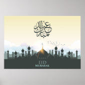 Eid mubarak met moskee en vogels poster (Voorkant)