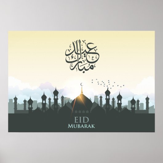 Eid mubarak met moskee en vogels poster (Voorkant)