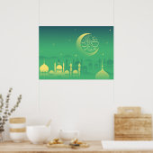 Eid mubarak met moskee in de nacht poster (Keuken)