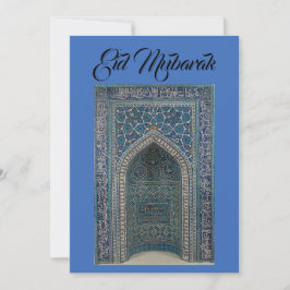 Eid Mubarak mihrab kaart indigo blauwe achtergrond