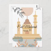 Eid Mubarak Minimalist Mosque Greetings Kaart (Voorkant / Achterkant)