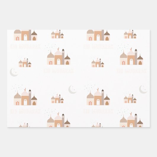 Eid Mubarak Modern inpakpapier Set van 3 Vel (Voorkant)