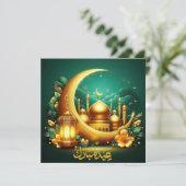 Eid Mubarak Moskee Crescent Islamitische Lantaarn Feestdagenkaart (Staand voorkant)