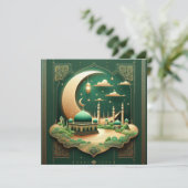 Eid Mubarak Moskee Halve groene goud Feestdagenkaart (Staand voorkant)