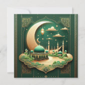 Eid Mubarak Moskee Halve groene goud Feestdagenkaart (Voorkant)