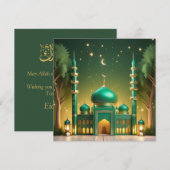 Eid Mubarak Moskee Halve maan Sterren Groen Goud Feestdagenkaart (Voorkant / Achterkant)