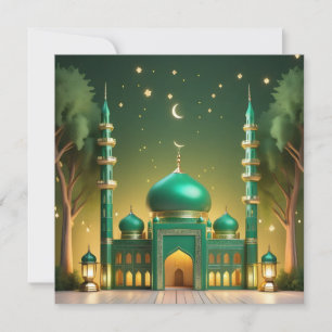 Eid Mubarak Moskee Halve Maan Sterren Groen Goud Feestdagenkaart