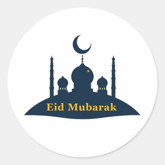Eid Mubarak Moskee Halve Maan Sticker (Voorkant)