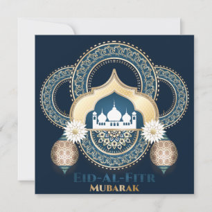 Eid Mubarak Moskee Islamitische Lantaarn Wit Blauw Feestdagenkaart