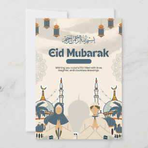 Eid Mubarak Moskee Lantaarn Illustratie Kunst Feestdagenkaart