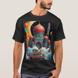 Eid Mubarak moskee met ballonnen Tshirt voor manne