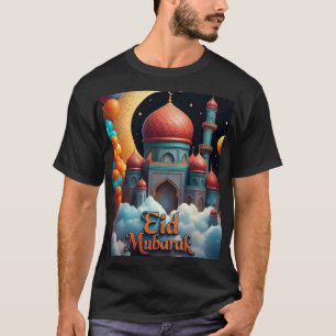 Eid Mubarak moskee met ballonnen Tshirt voor manne