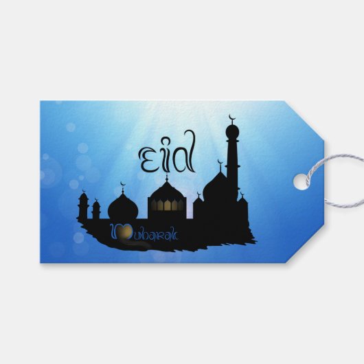 Eid Mubarak-moskee met Typografie Cadeaulabel (Voorkant (Horizontaal))