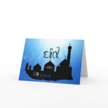 Eid Mubarak-moskee met Typografie-feestkaart
