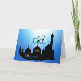 Eid Mubarak-moskee met Typografie-feestkaart Feestdagen Kaart