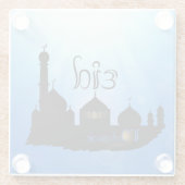 Eid Mubarak-moskee met Typografie Glazen Onderzetter (Achterkant)
