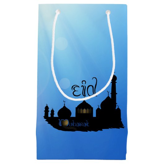 Eid Mubarak-moskee met Typografie Klein Cadeauzakje (Voorkant)