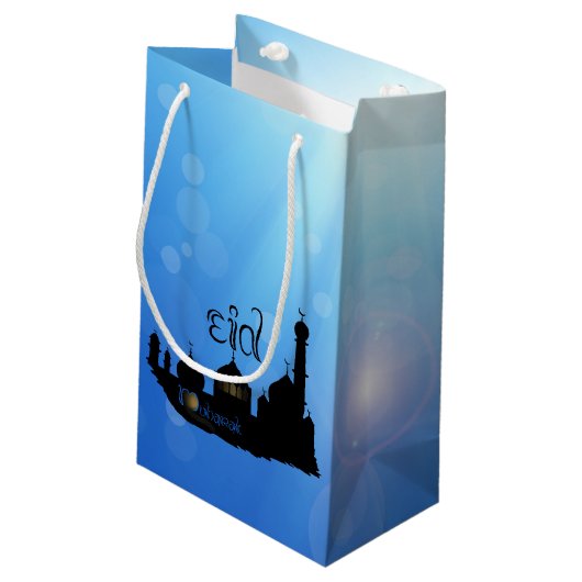 Eid Mubarak-moskee met Typografie Klein Cadeauzakje (Achterkant Gekanteld)