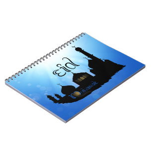 Eid Mubarak-moskee met Typografie Notitieboek