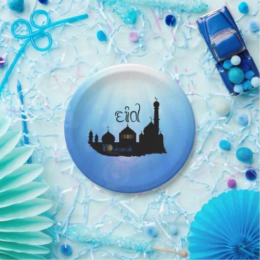 Eid Mubarak-moskee met Typografie Papieren Bordje (Feest)