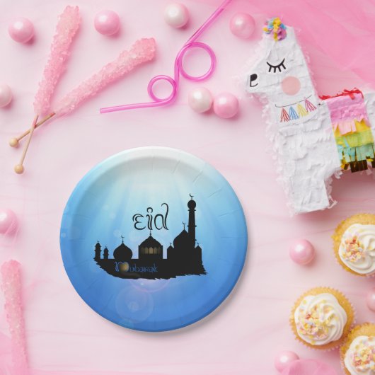 Eid Mubarak-moskee met Typografie Papieren Bordje (Feest)