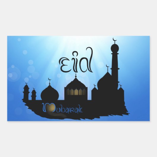 Eid Mubarak-moskee met Typografie Rechthoekige Sticker (Voorkant)