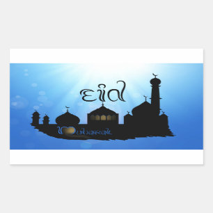 Eid Mubarak-moskee met Typografie Rechthoekige Sticker