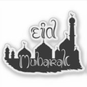 Eid Mubarak-moskee met Typografie Sticker (Voorkant)