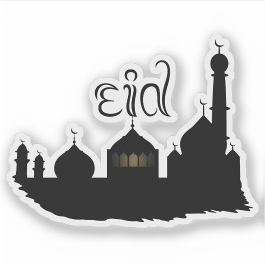 Eid Mubarak-moskee met Typografie Sticker (Voorkant)