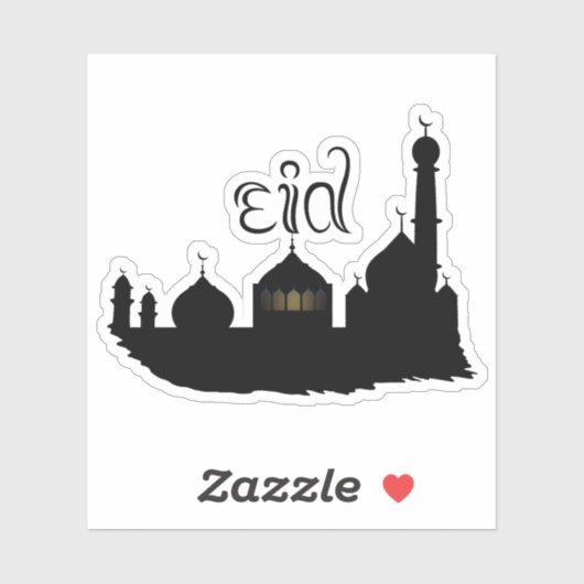 Eid Mubarak-moskee met Typografie Sticker (Vel)